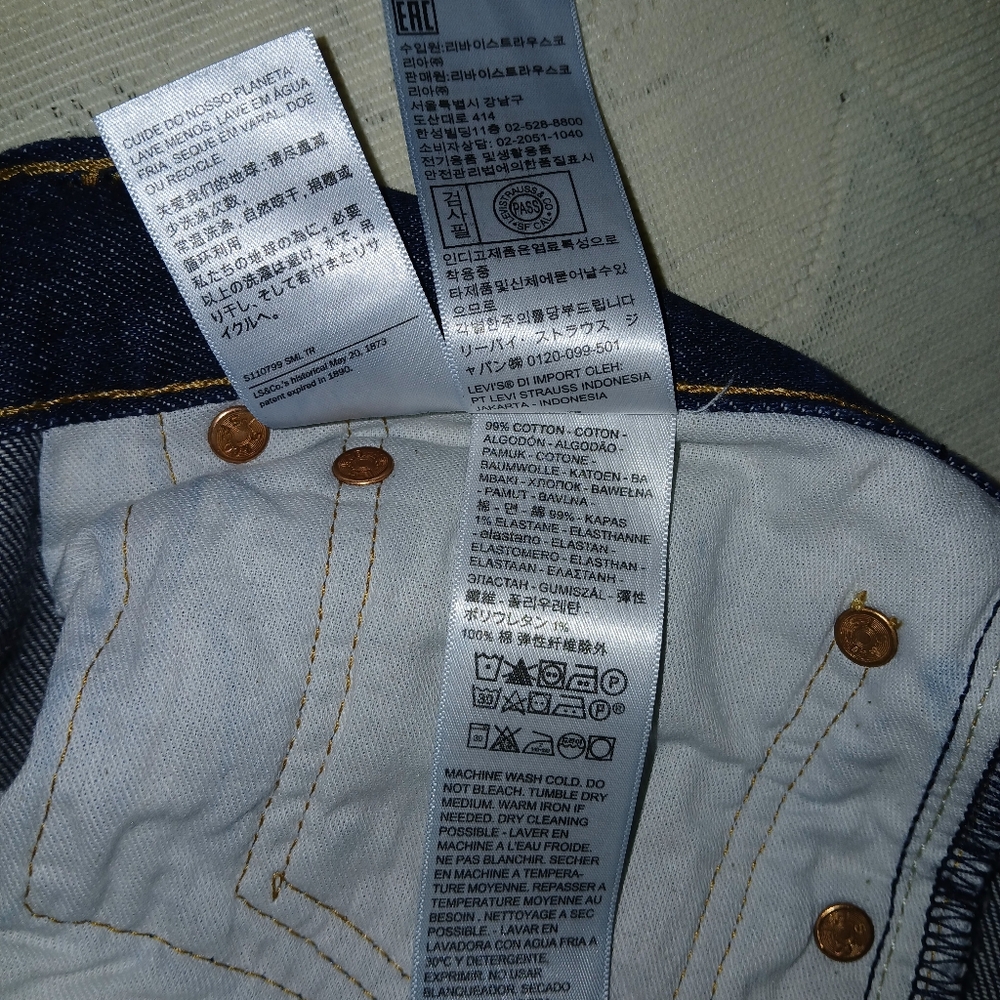 #046 Mens Levi Strauss 501 Original Stretch Blue Jeans Size W/35 L/34 - Picture 10 of 16